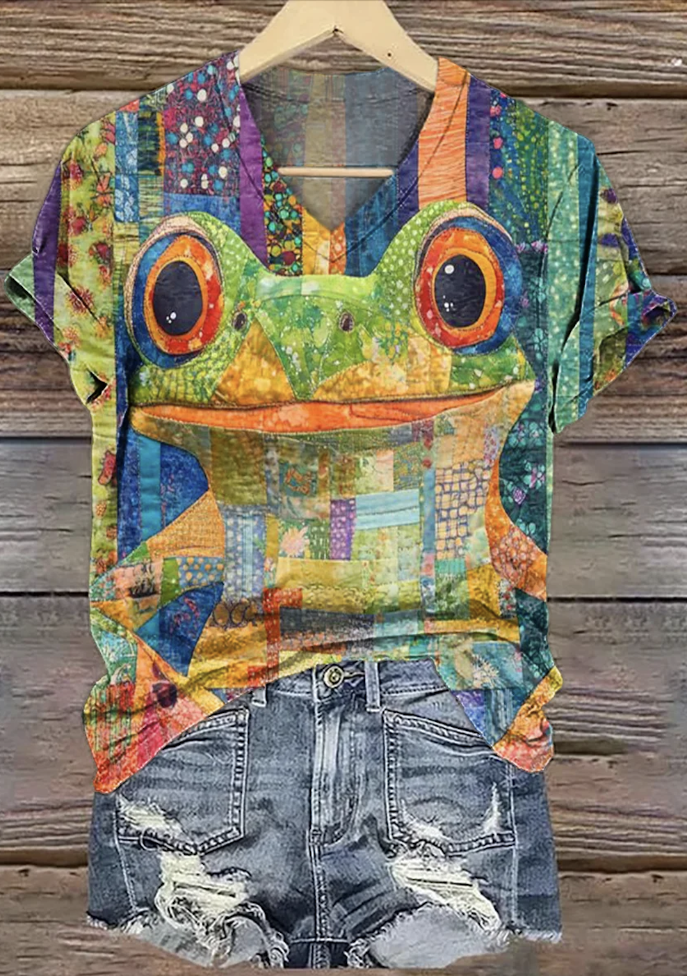 Lässig Tier V-Ausschnitt Kurzarm T-Shirt