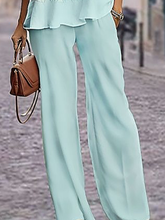 Damen Geblümt Rundhals Langarm Bequem Lässig Print Bluse mit Hose Zweiteiliges Set