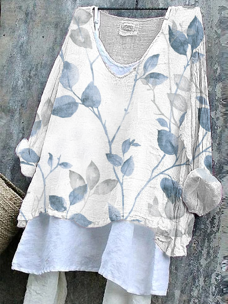 V-Ausschnitt Langarm Geblümt Print Regelmäßig Mikroelastizität Weit T-Shirt mit Grafik Bluse_ für Damen
