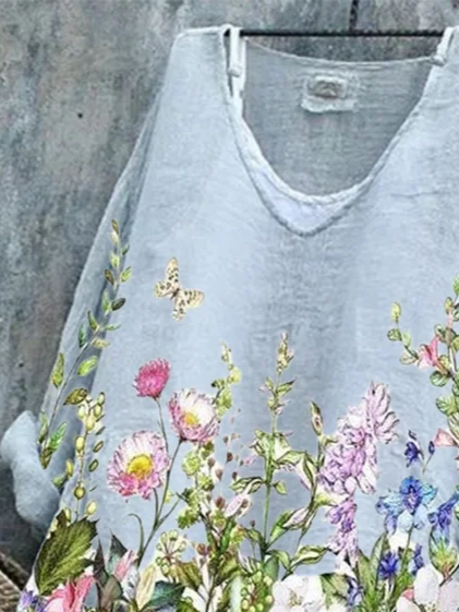 V-Ausschnitt Langarm Geblümt Print Regelmäßig Mikroelastizität Weit T-Shirt mit Grafik Bluse_ für Damen