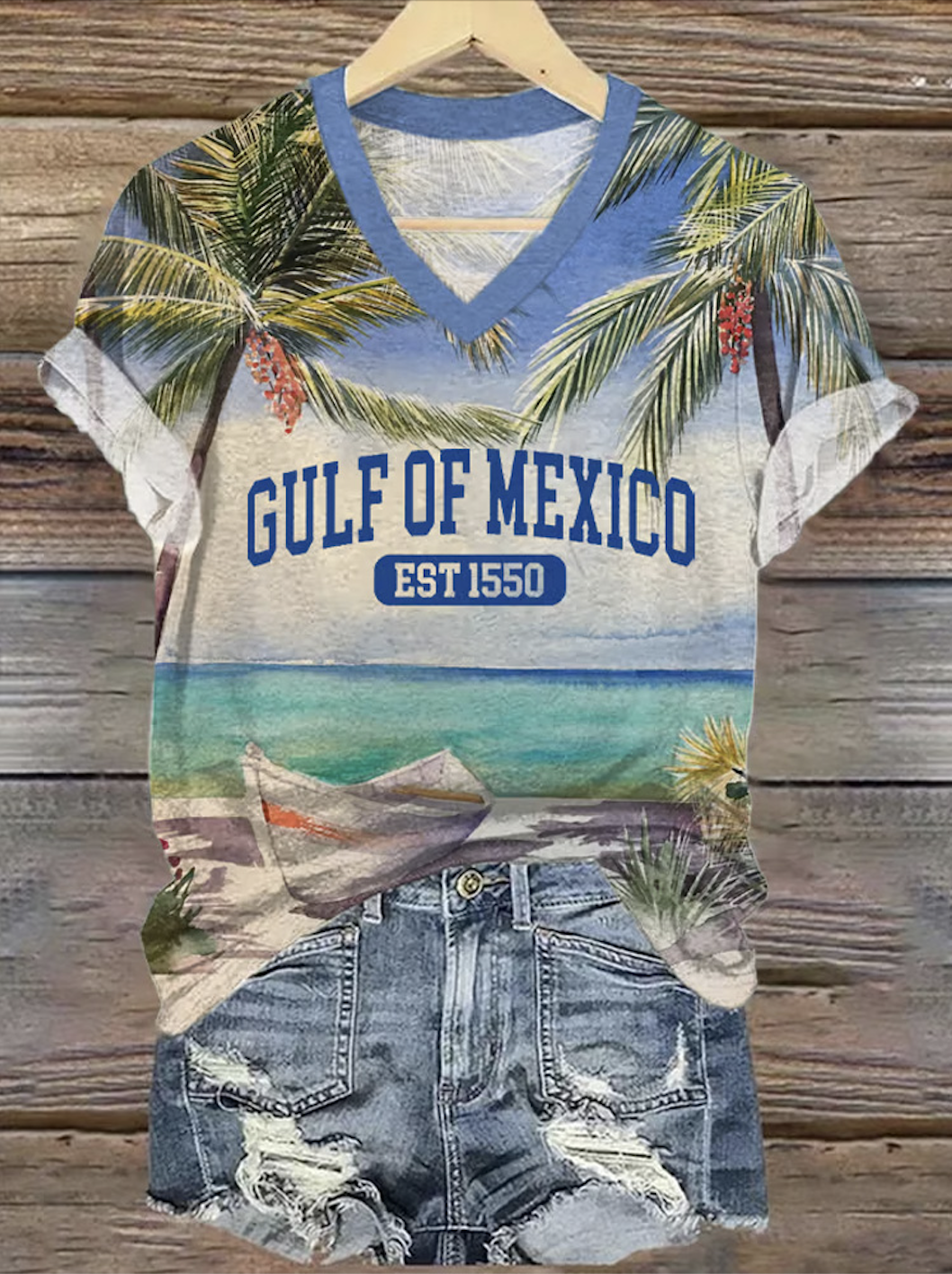 Lässig Geblümt V-Ausschnitt Kurzarm T-Shirt