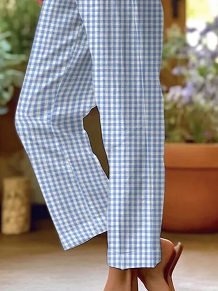 Lässig Kariert Knöchelhose Print Hose