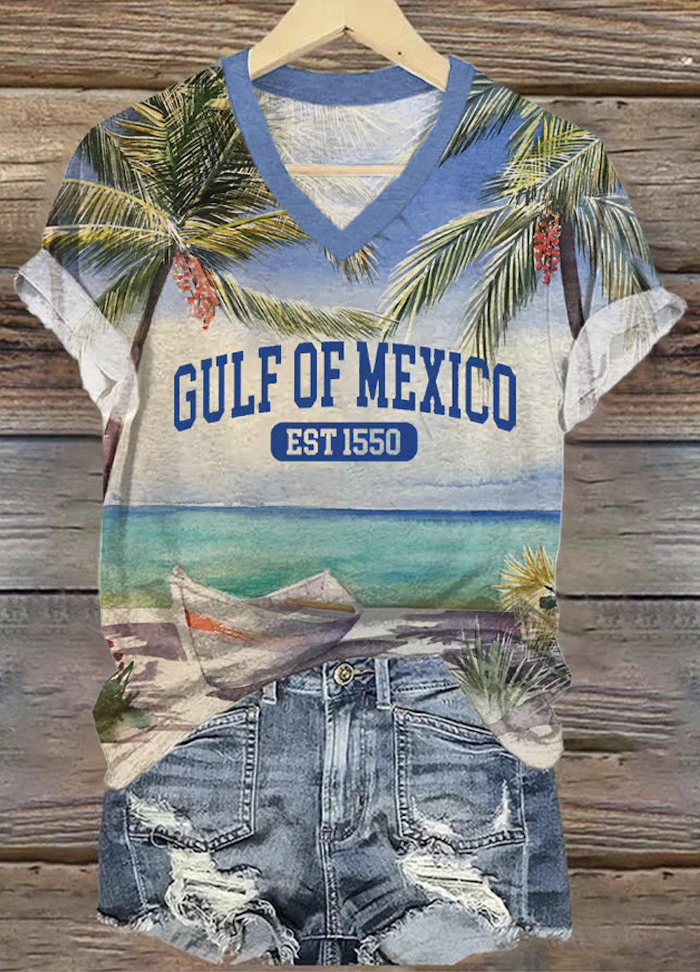Lässig Geblümt V-Ausschnitt Kurzarm T-Shirt