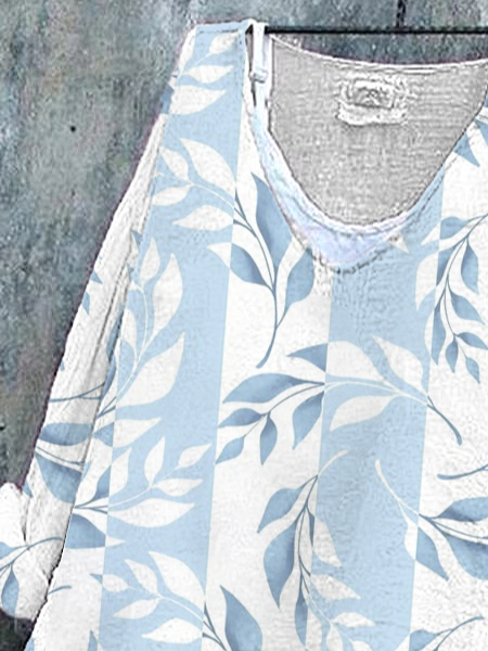 V-Ausschnitt Langarm Gestreift Print Regelmäßig Mikroelastizität Weit T-Shirt mit Grafik Bluse_ für Damen