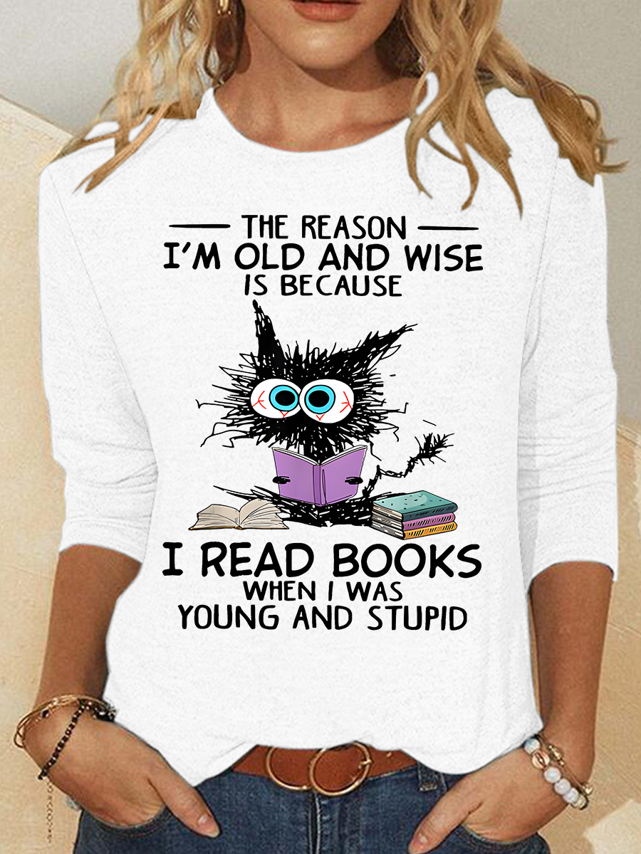 Rundhals Langarm Katze Regelmäßig Mittlere Elastizität Weit Bluse für Damen