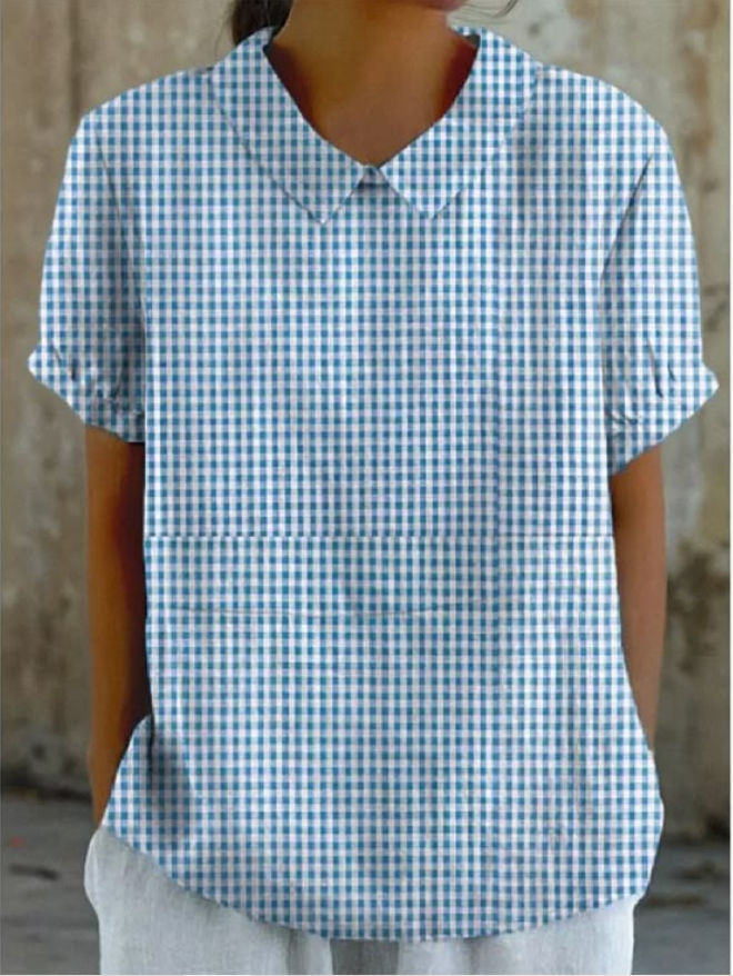 Schalkragen Halbarm Geometrisch Regelmäßig Weit Bluse_ für Damen