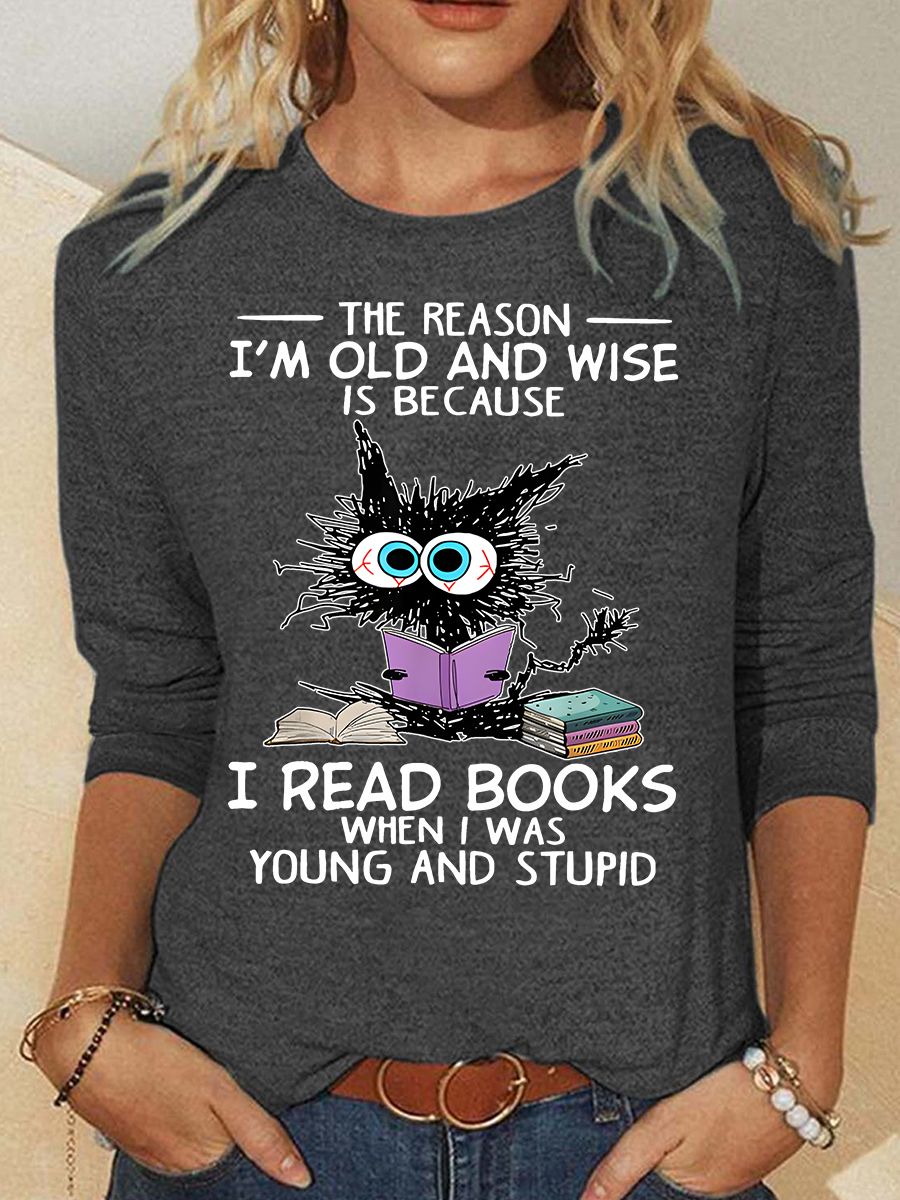 Rundhals Langarm Katze Regelmäßig Mittlere Elastizität Weit Bluse für Damen