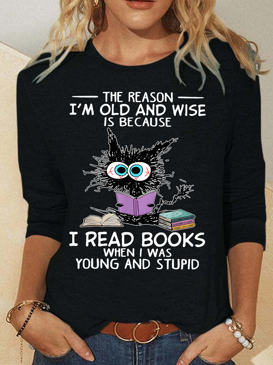 Rundhals Langarm Katze Regelmäßig Mittlere Elastizität Weit Bluse für Damen