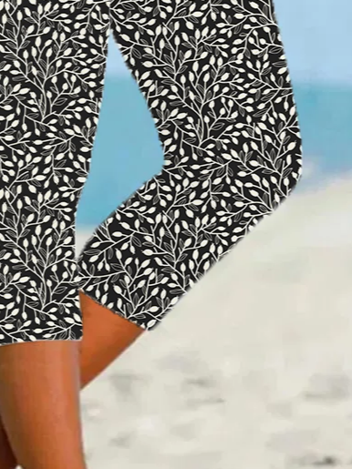Damen Geblümt Caprihosen Elastische Taille Hose Lässig Sommer Hose