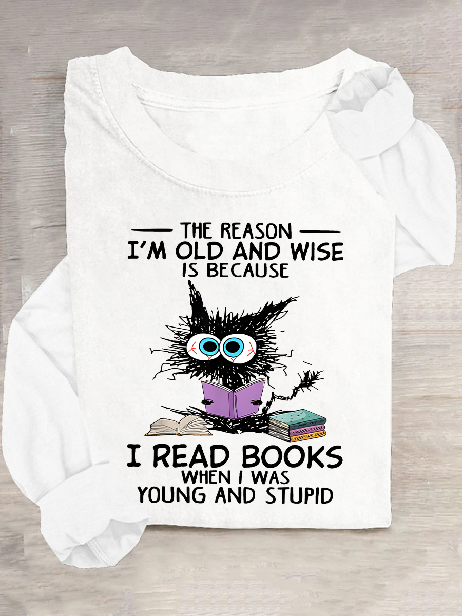 Rundhals Langarm Katze Regelmäßig Mittlere Elastizität Weit Bluse für Damen