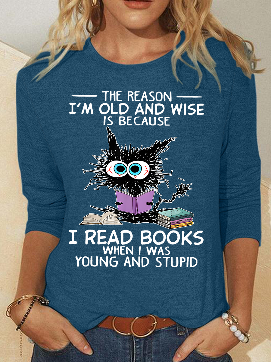 Rundhals Langarm Katze Regelmäßig Mittlere Elastizität Weit Bluse für Damen