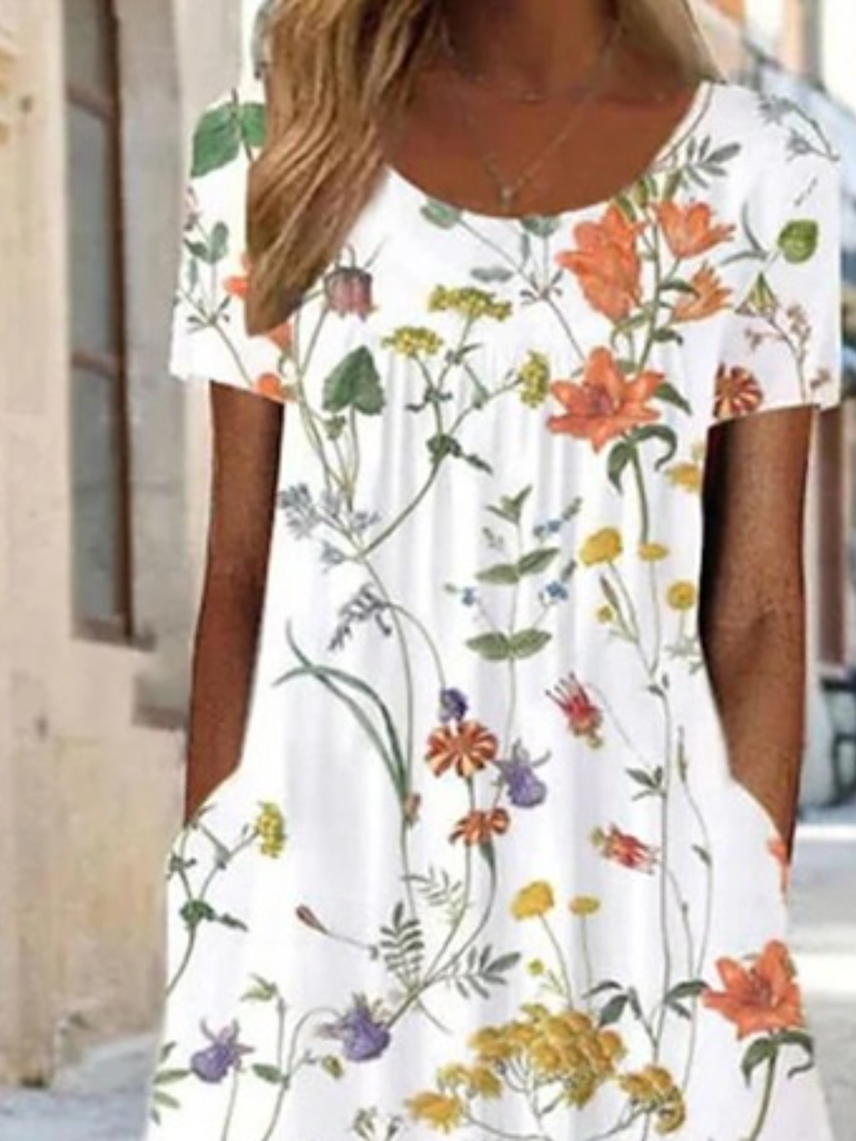 Damen Geblümt Rundhals Kurzarm Bequem Lässig Maxikleid