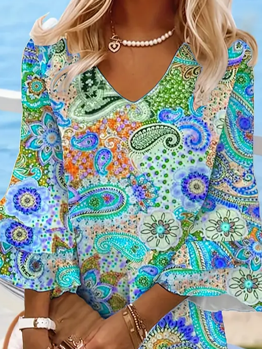 Damen Geblümt Sommer Print Kleid V-Ausschnitt Halbarm Klassisch H-Linie Kleid