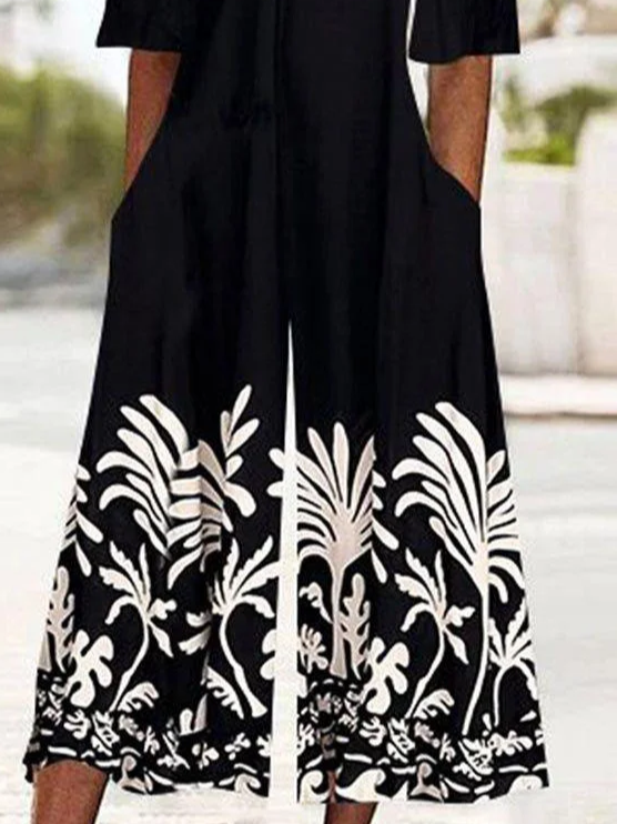 Damen Halbarm V-Ausschnitt Regelmäßige Passform Knöchelhose Print Täglich Lässig Geblümt Normal Jumpsuit