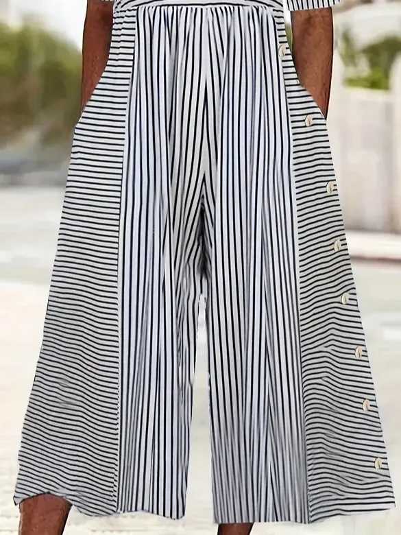 Damen Halbarm V-Ausschnitt Regelmäßige Passform Knöchelhose Print Täglich Lässig Gestreift Normal Jumpsuit