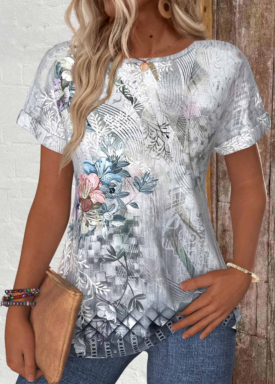 Lässig 3d Drucken Rundhals Kurzarm T-Shirt