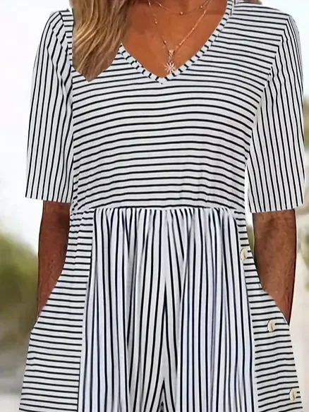 Damen Halbarm V-Ausschnitt Regelmäßige Passform Knöchelhose Print Täglich Lässig Gestreift Normal Jumpsuit