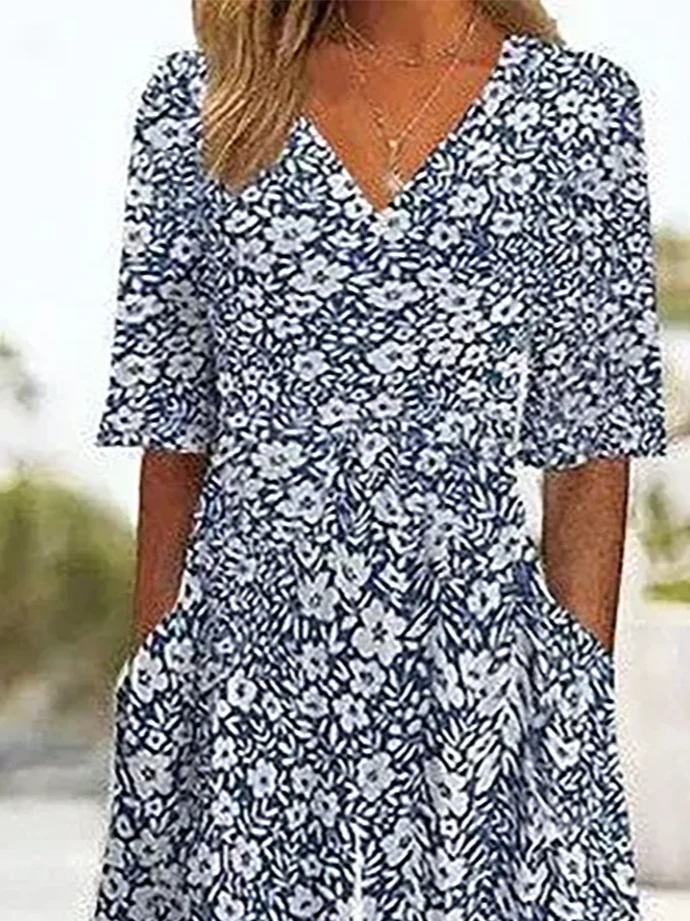 Damen Halbarm V-Ausschnitt Regelmäßige Passform Knöchelhose Print Täglich Lässig Geblümt Normal Jumpsuit