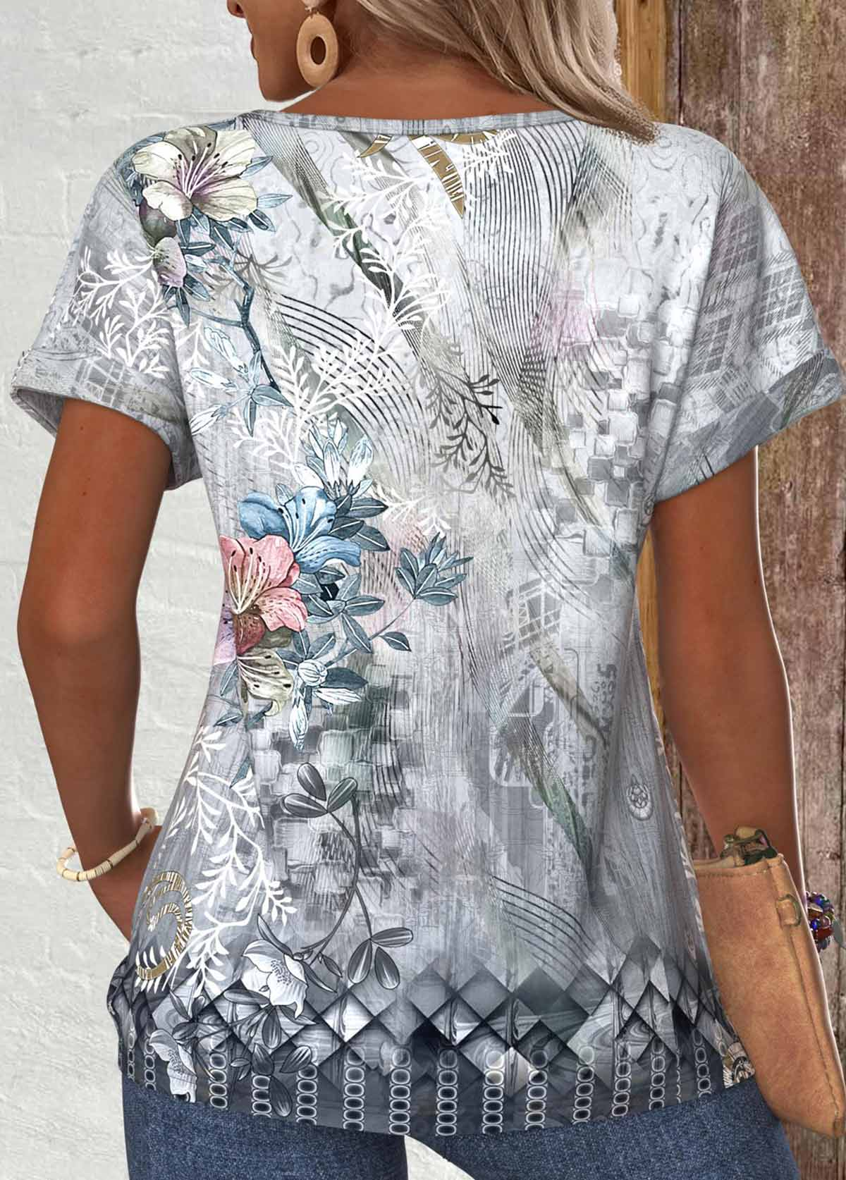 Lässig 3d Drucken Rundhals Kurzarm T-Shirt