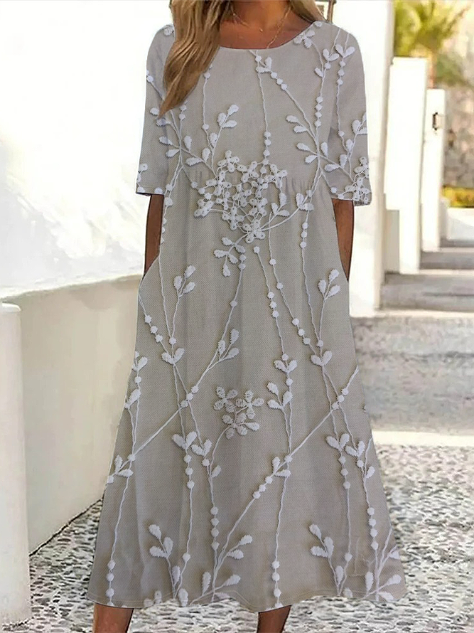 Damen Geblümt Sommer Print Kleid Rundhals Kurzarm Etuikleid H-Linie Kleid