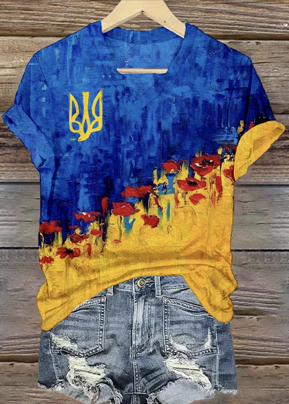 Lässig Geblümt V-Ausschnitt Kurzarm T-Shirt