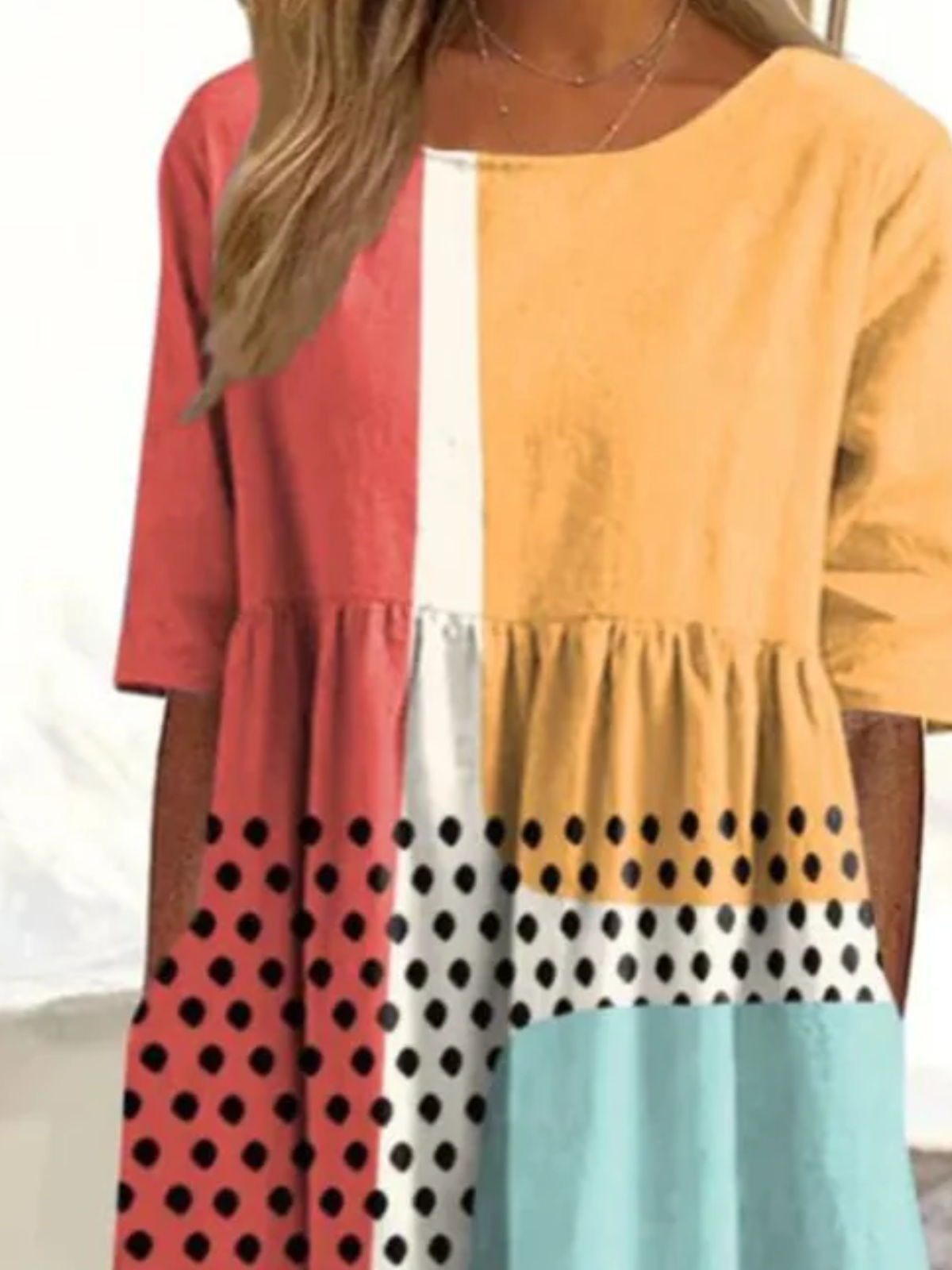 Damen Farbblock Rundhals Kurzarm Bequem Lässig Maxikleid