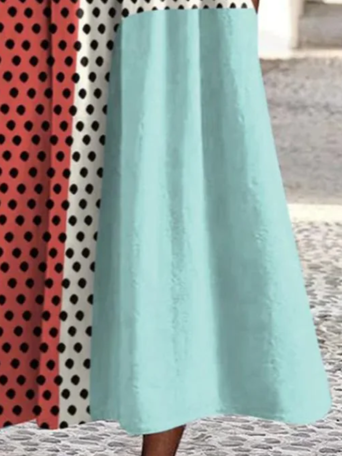 Damen Farbblock Rundhals Kurzarm Bequem Lässig Maxikleid