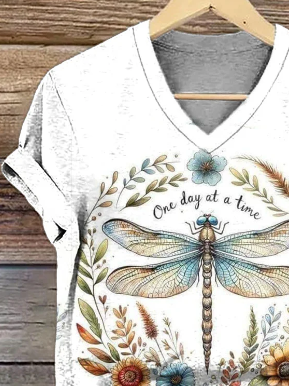 Lässig Geblümt V-Ausschnitt Kurzarm T-Shirt