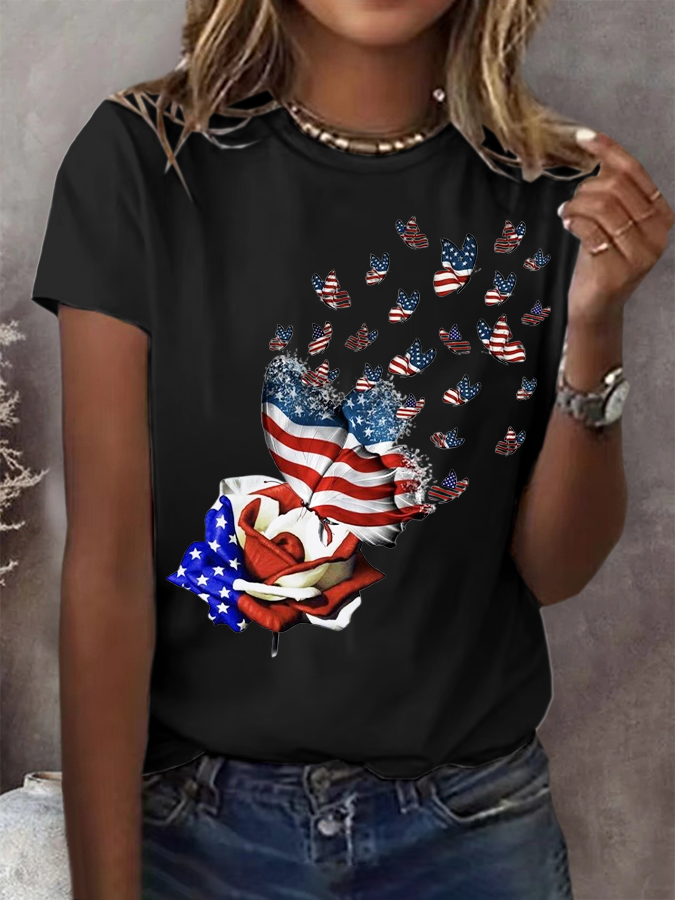 Lässig Tag der Unabhängigkeit (Flagge) Rundhals Kurzarm T-Shirt