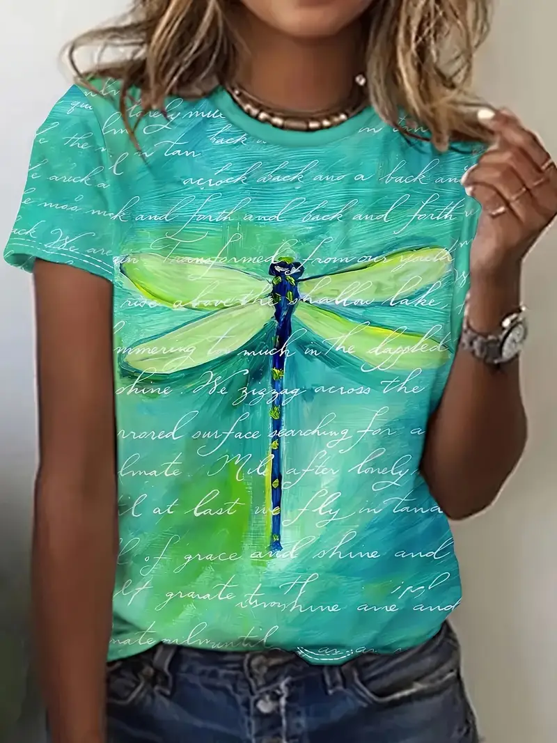 Lässig Libelle Rundhals Kurzarm T-Shirt