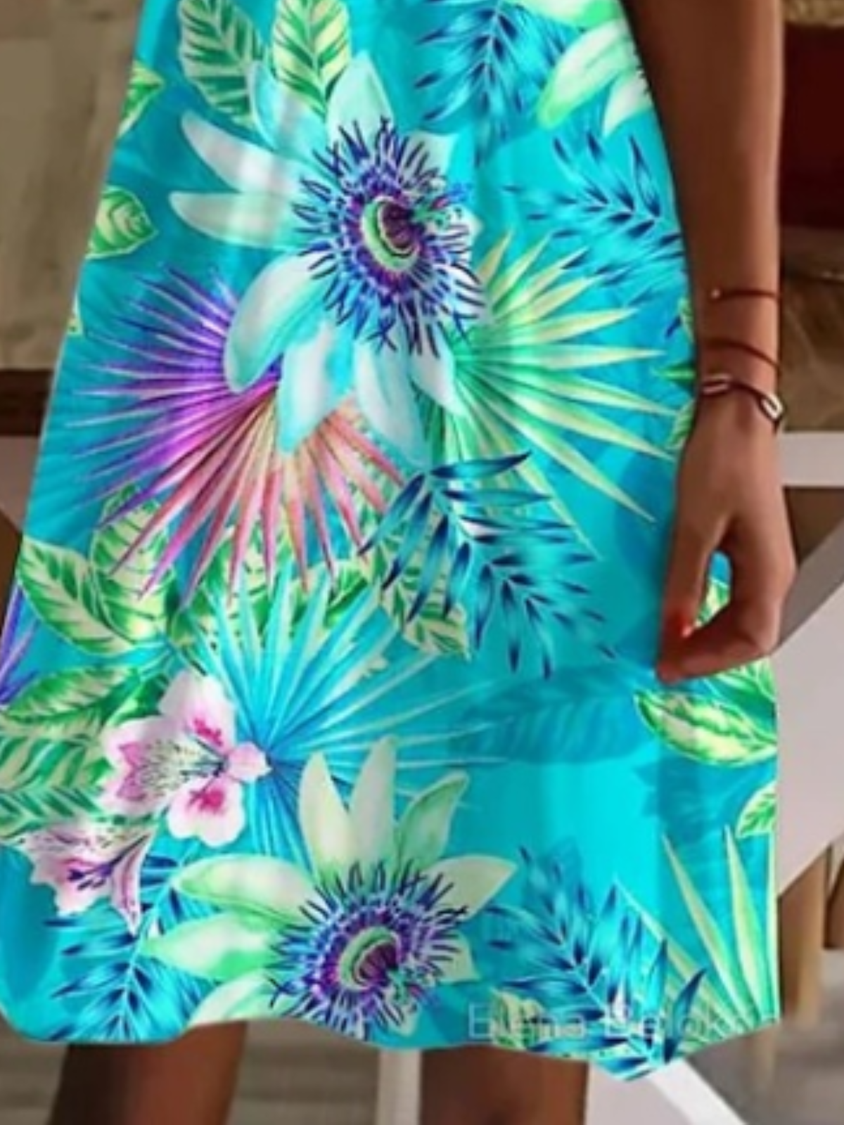 Damen Geblümt V-Ausschnitt Kurzarm Bequem Lässig Midikleid