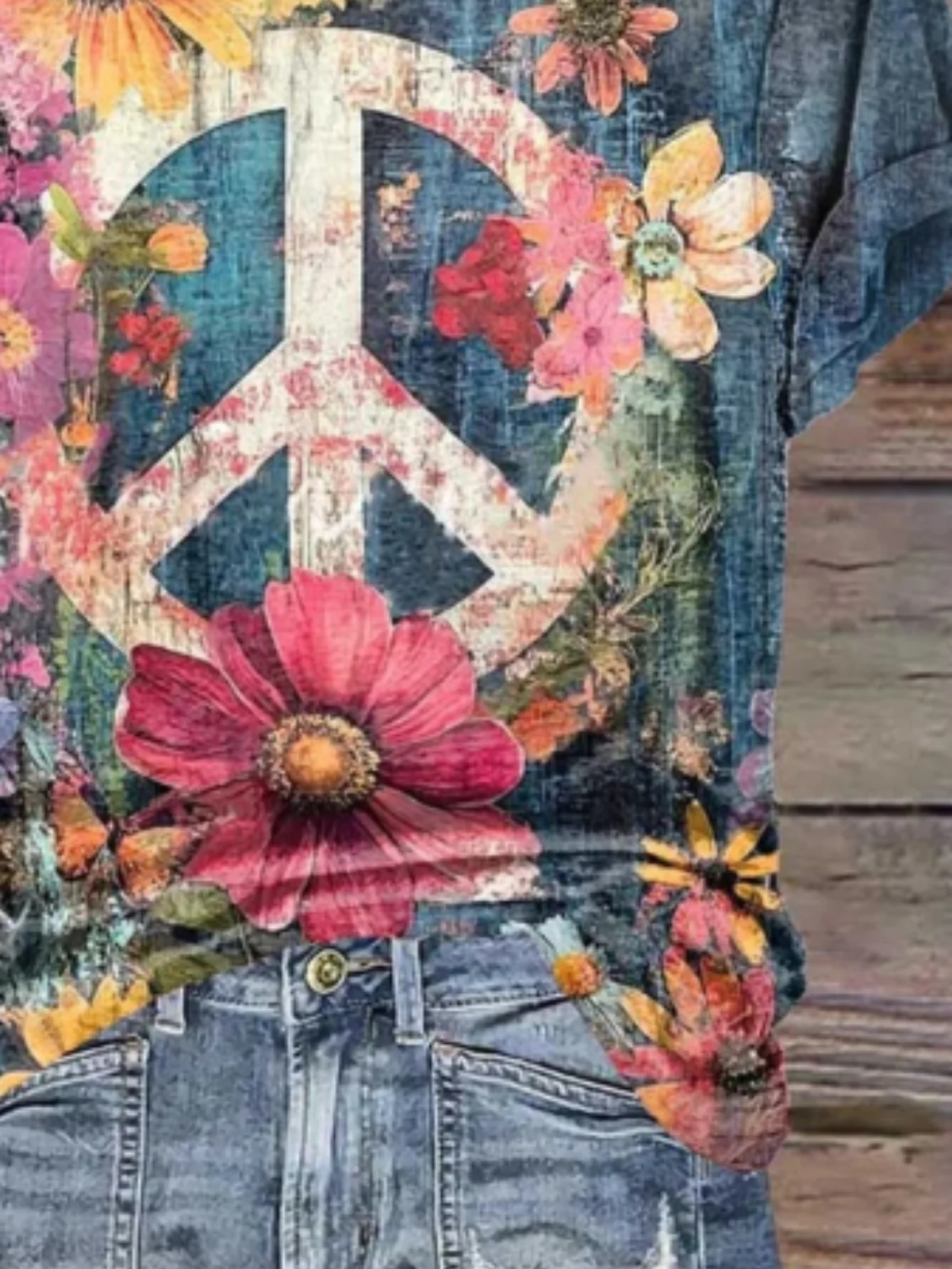 Lässig Geblümt V-Ausschnitt Kurzarm T-Shirt