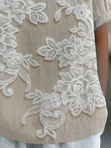 Schalkragen Kurzarm Geblümt Print Leicht Weit Bluse für Damen