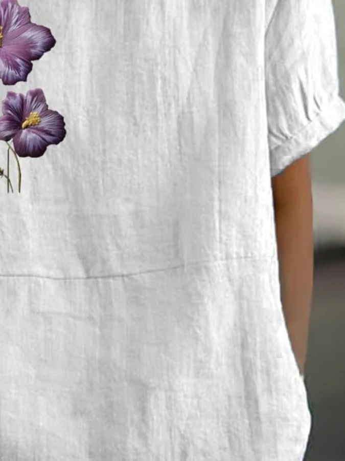 Schalkragen Halbarm Geblümt Regelmäßig Weit Bluse für Damen