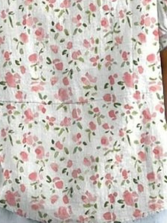 Schalkragen Halbarm Geblümt Regelmäßig Weit Bluse für Damen