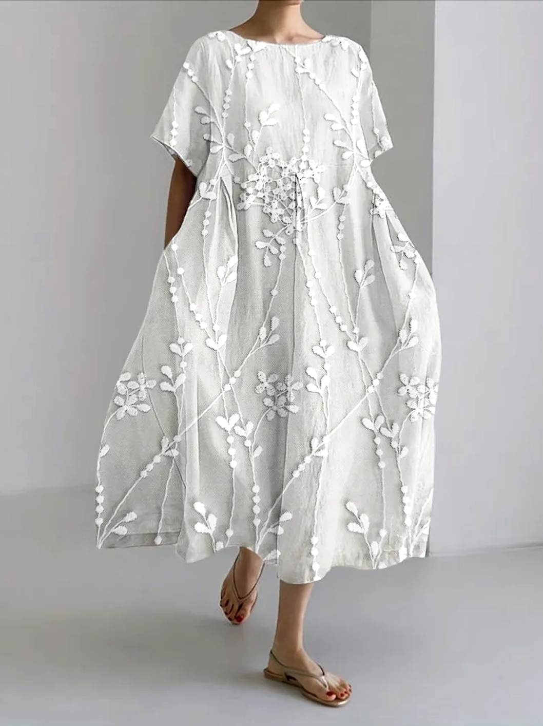 Damen Geblümt Rundhals Kurzarm Bequem Lässig Maxikleid