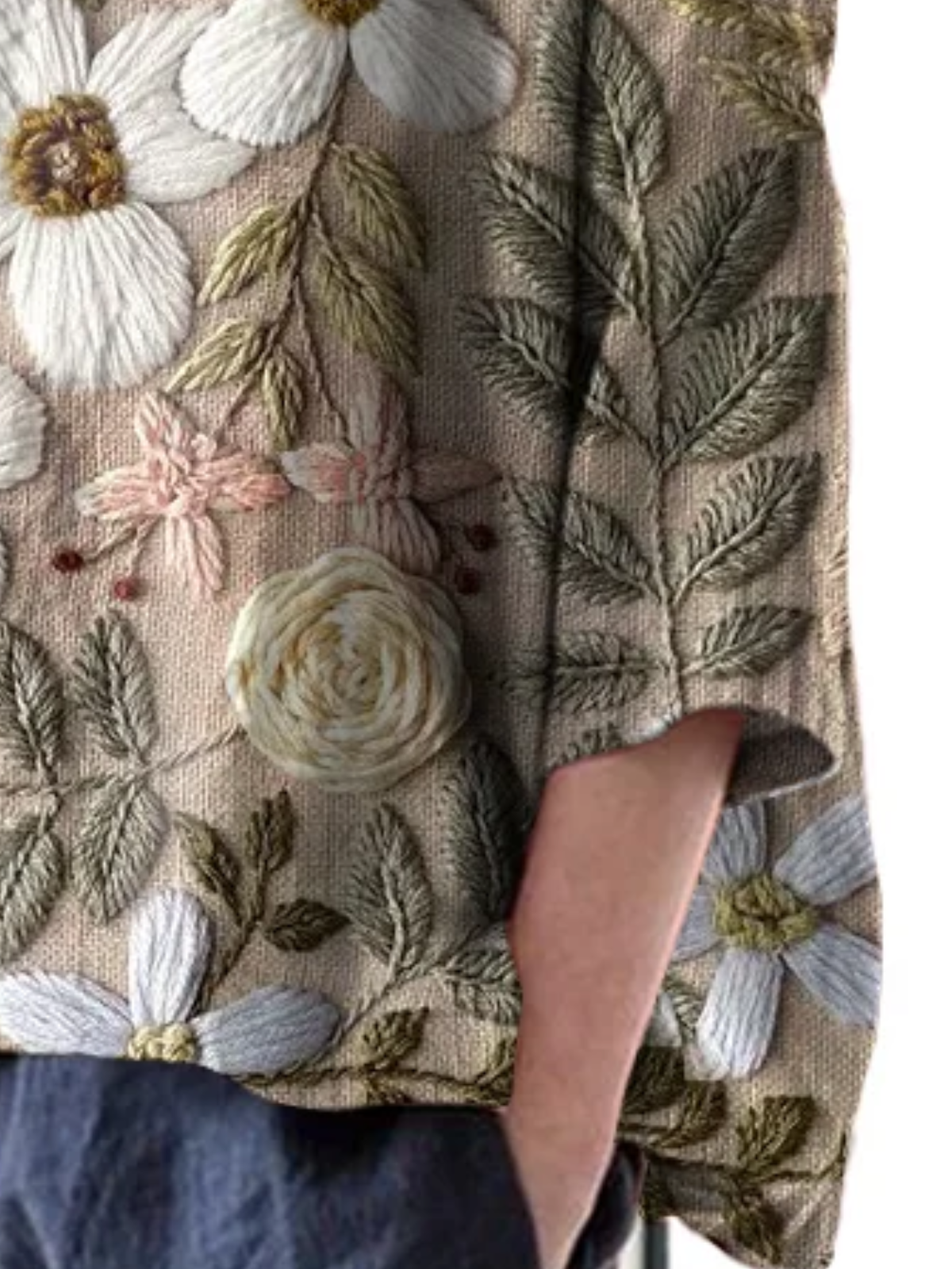 Lässig Geblümt Rundhals Dreiviertelärmel T-Shirt