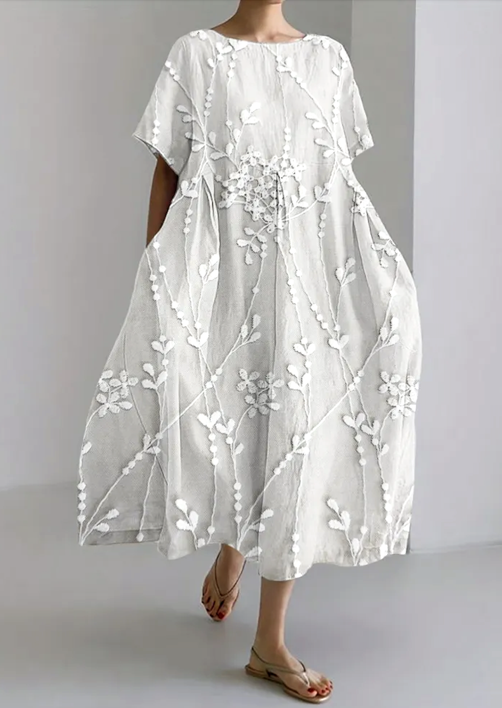 Damen Geblümt Rundhals Kurzarm Bequem Lässig Maxikleid