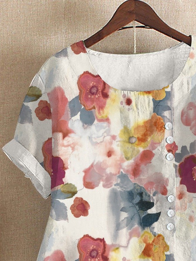 Rundhals Halbarm Geblümt Regelmäßig Regelmäßige Passform Bluse für Damen