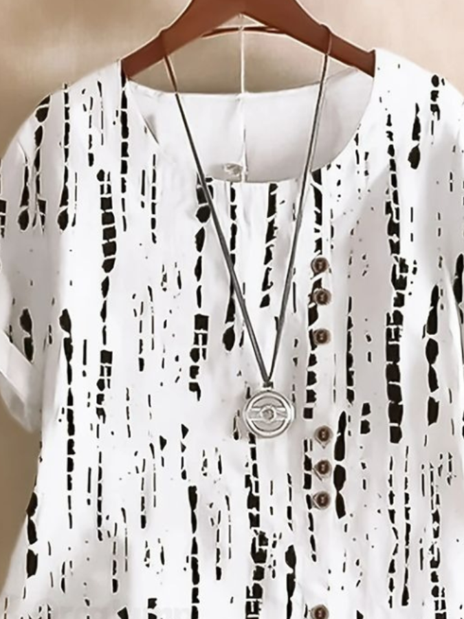 Rundhals Halbarm Geometrisch Regelmäßig Regelmäßige Passform Bluse für Damen