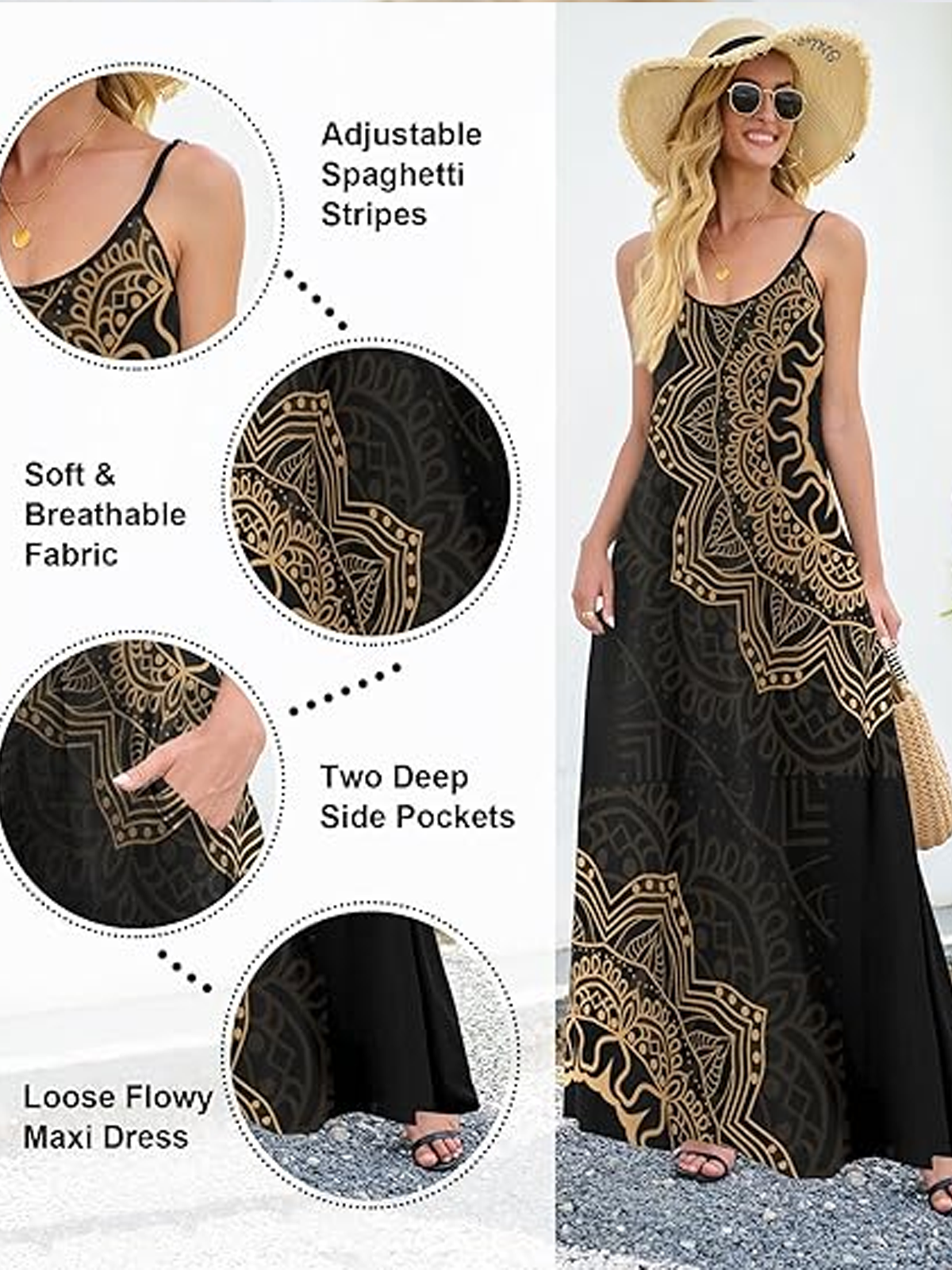 Damen Geblümt Rundhals Gallus Bequem Lässig Maxikleid