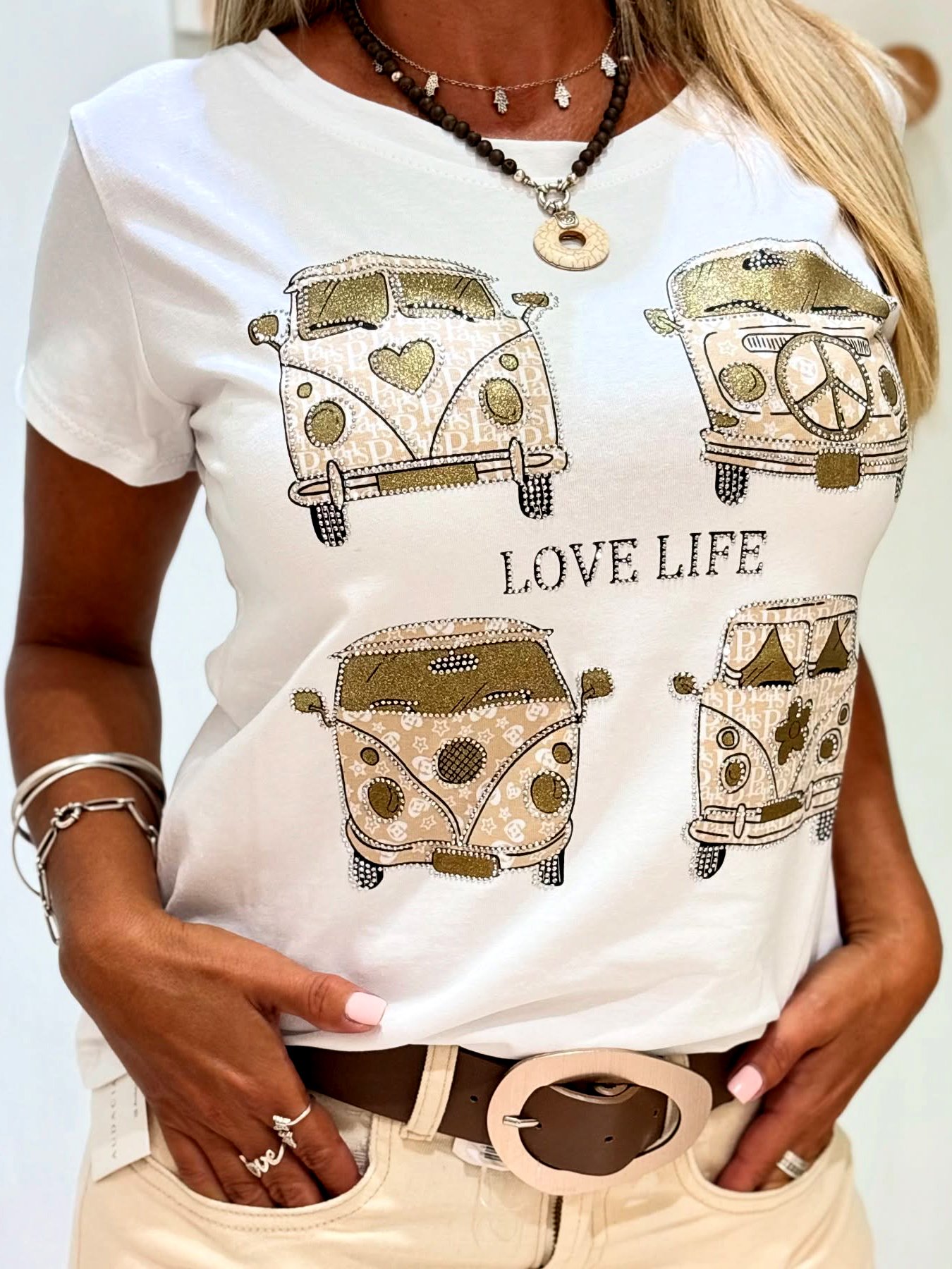Lässig Geometrisch Rundhals Kurzarm T-Shirt