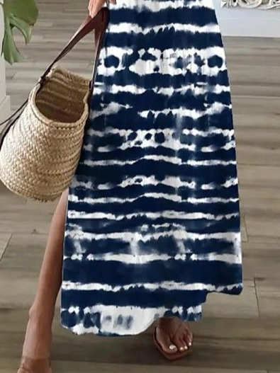 Damen Abstrakt V-Ausschnitt Kurzarm Bequem Lässig Print Maxikleid