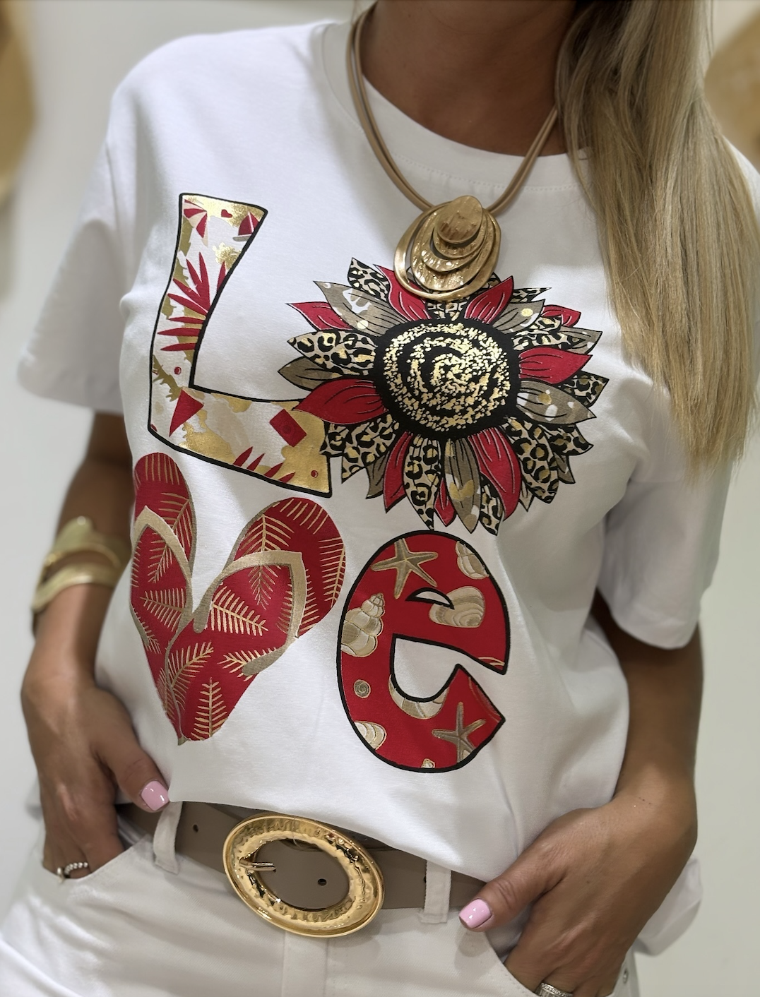 Lässig Geblümt Rundhals Kurzarm T-Shirt