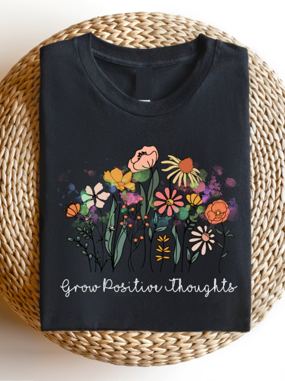 Lässig Geblümt Rundhals Kurzarm T-Shirt