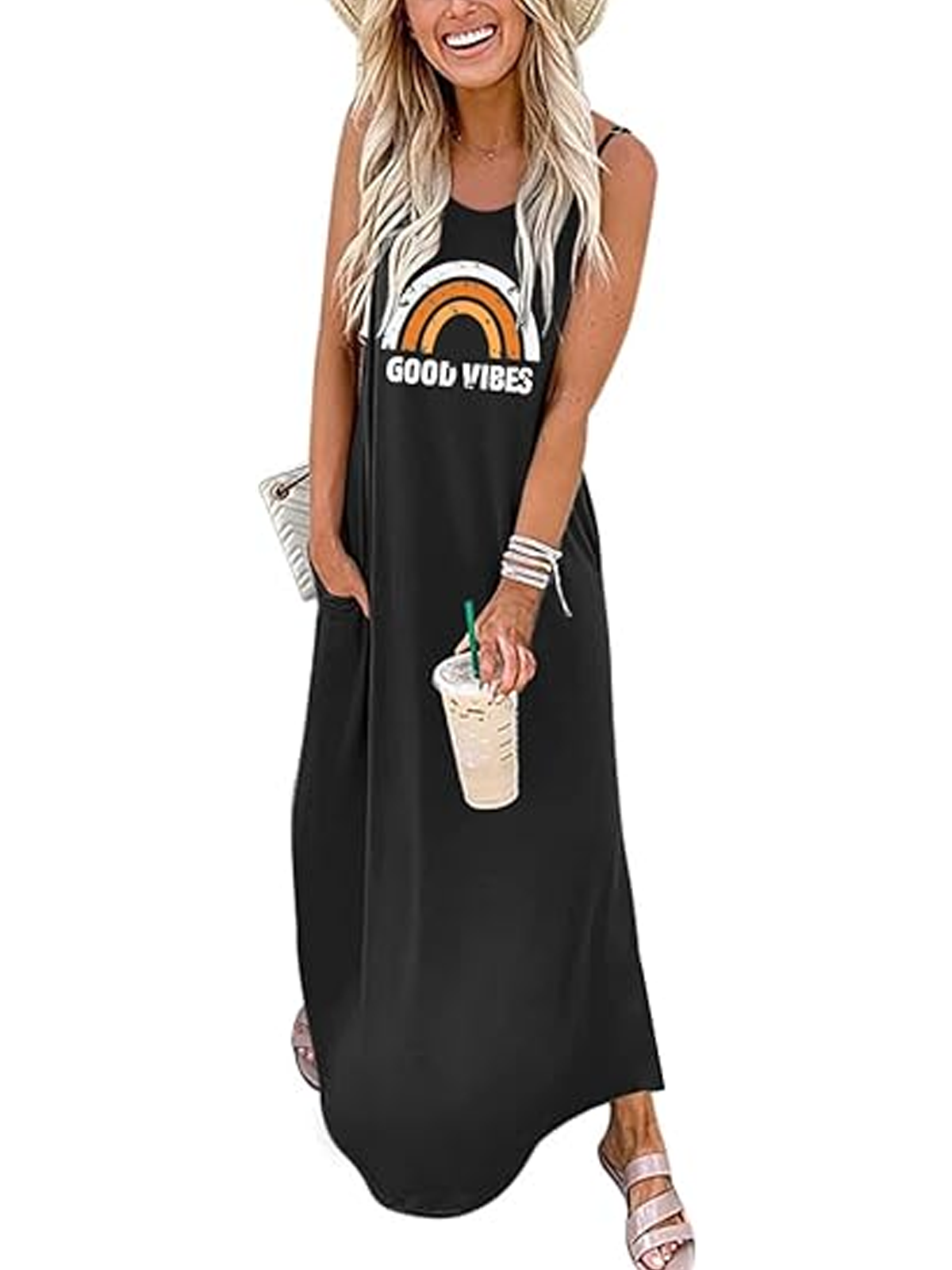 Damen Geometrisch Rundhals Gallus Bequem Lässig Maxikleid