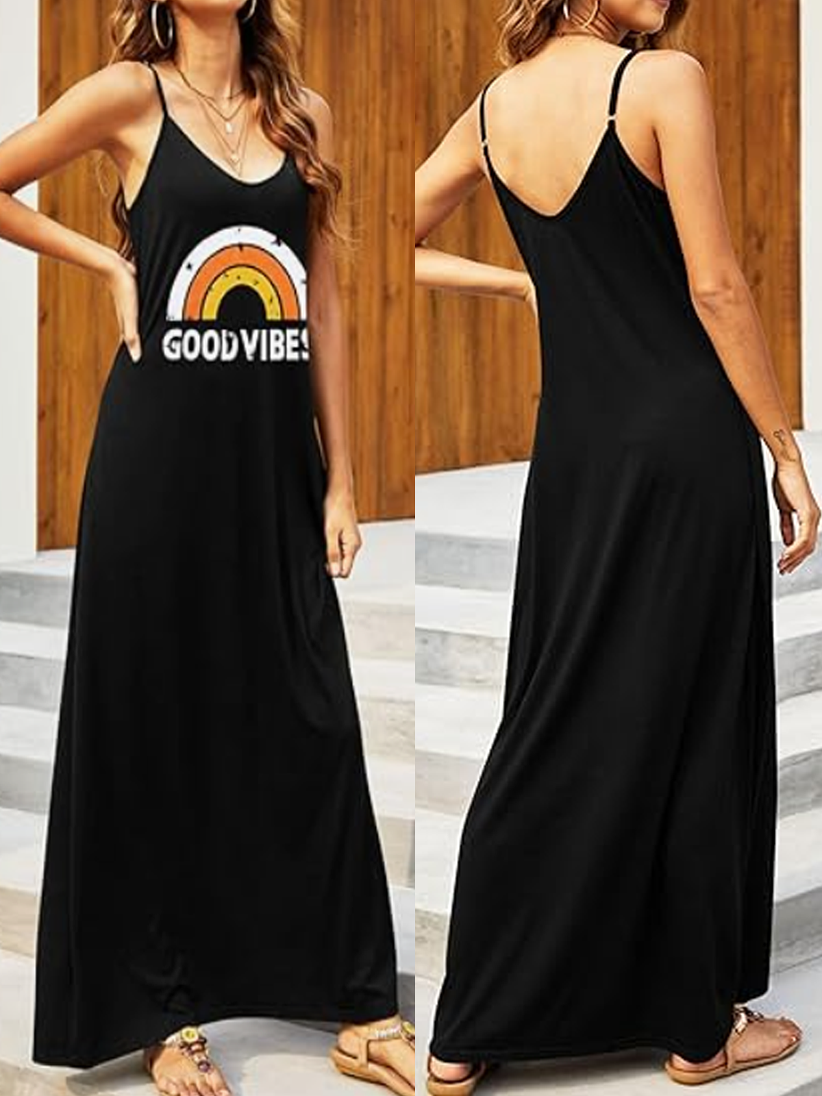 Damen Geometrisch Rundhals Gallus Bequem Lässig Maxikleid