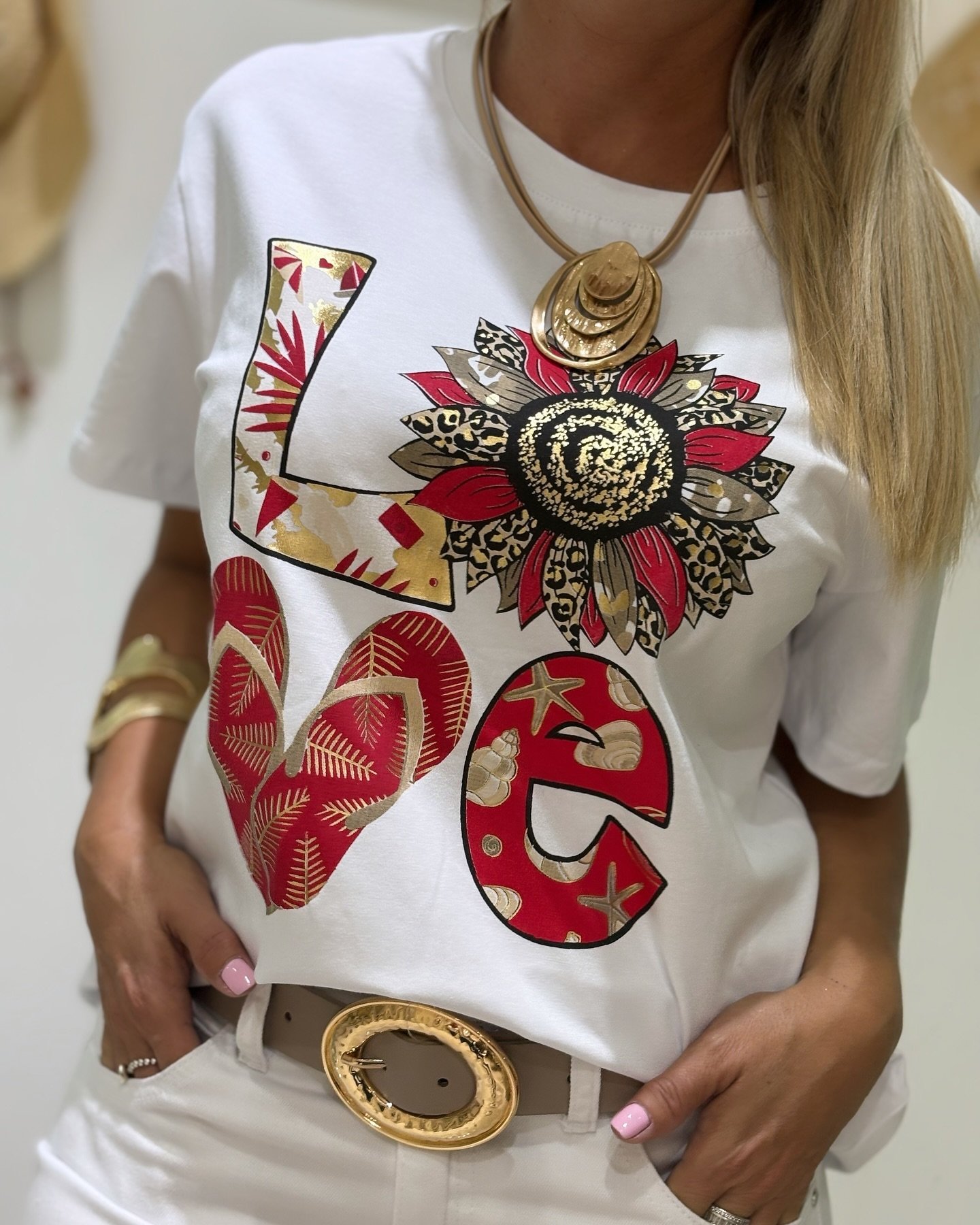 Lässig Geblümt Rundhals Kurzarm T-Shirt