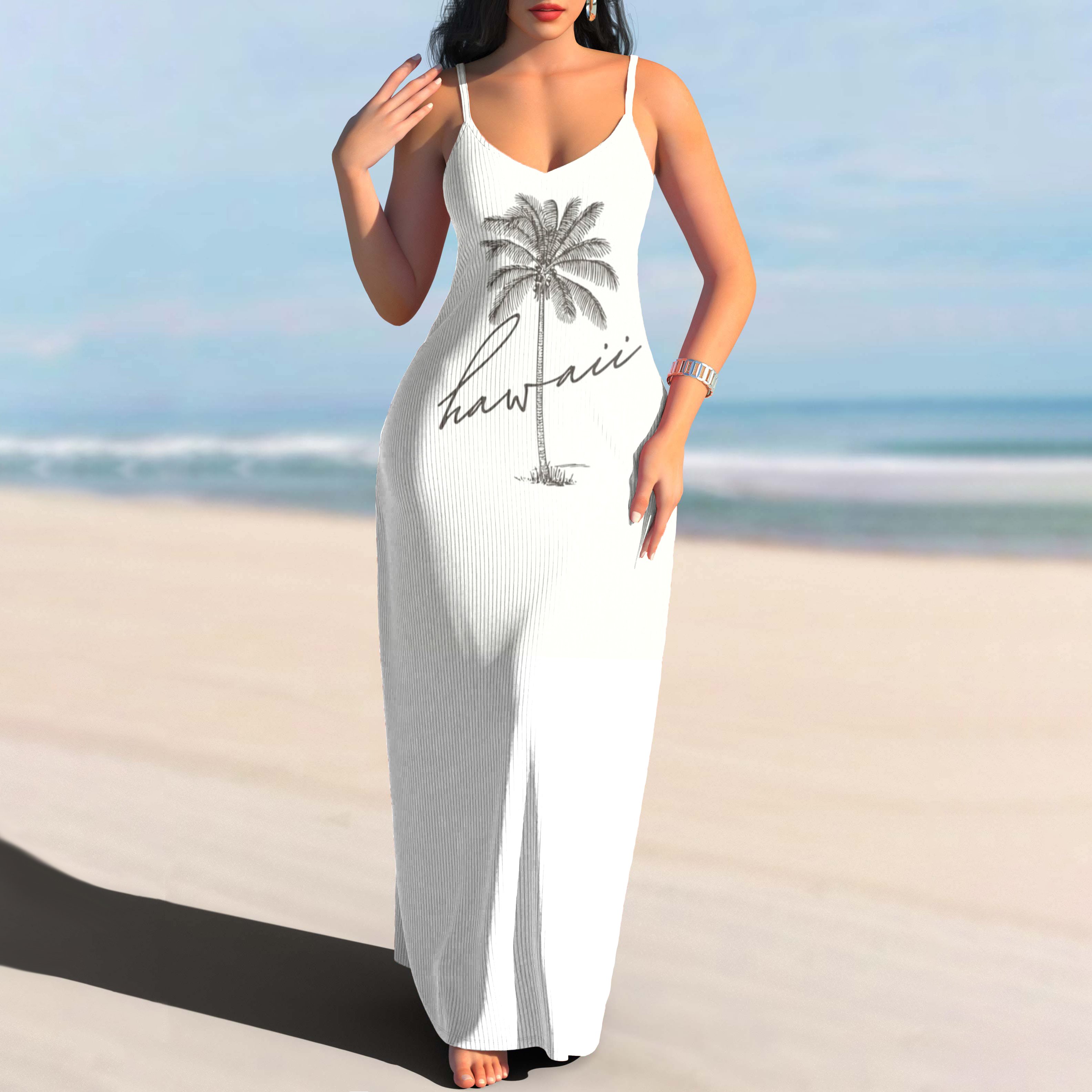 Damen Geblümt Spaghettiträger Ärmellos Bequem Lässig Maxikleid