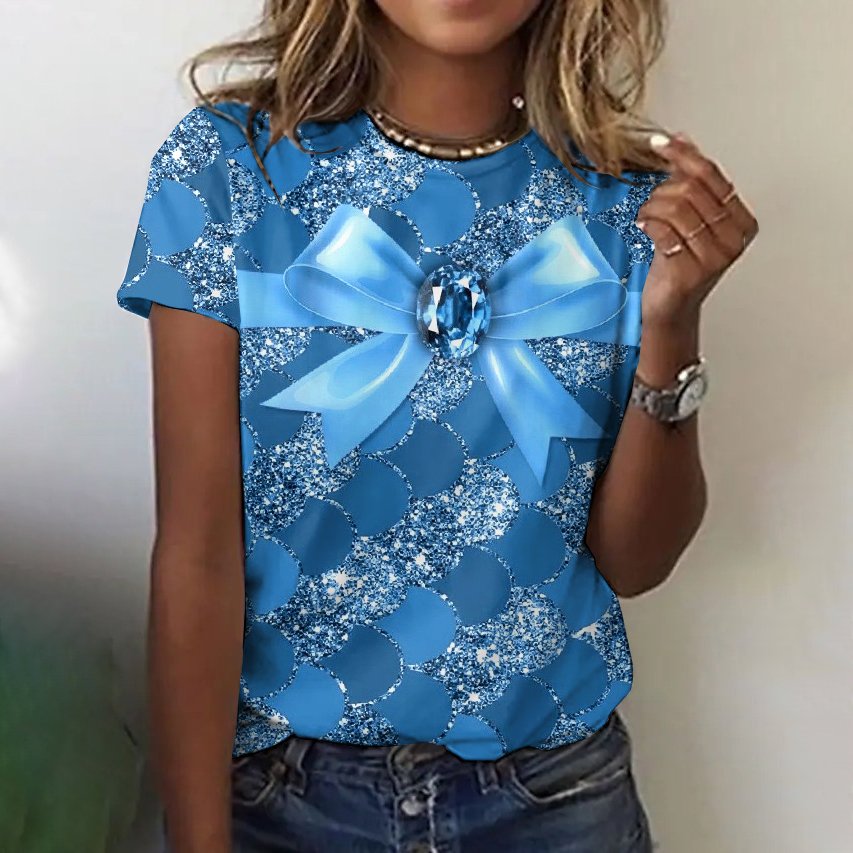 Lässig Geblümt Rundhals Kurzarm T-Shirt